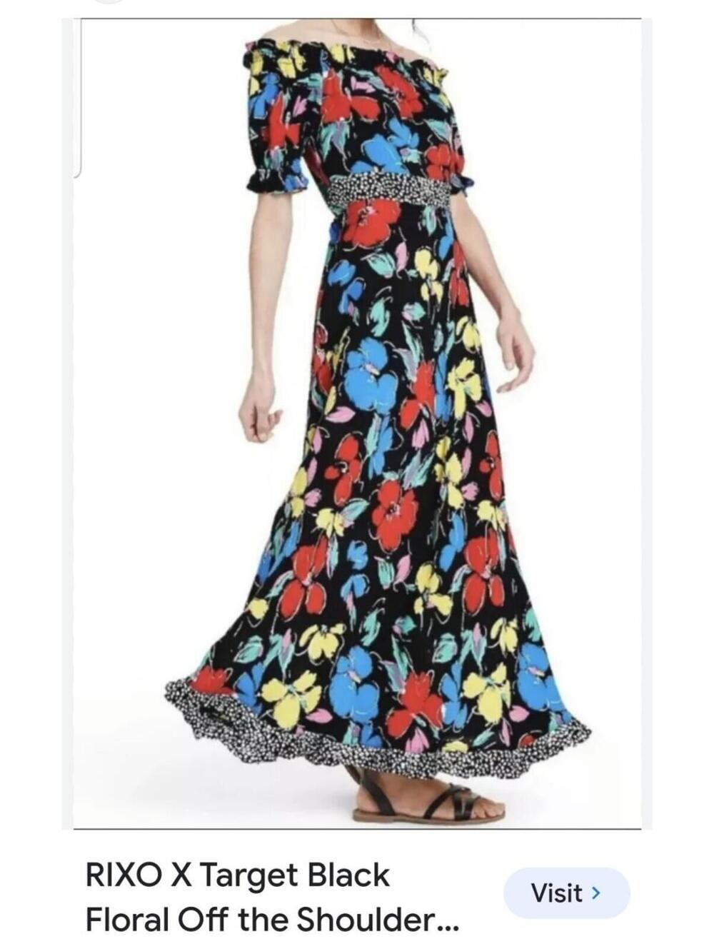 RIXO X Target Black Floral Off the Shoulder Puff Sleeve Maxi Dress 6 NWOT